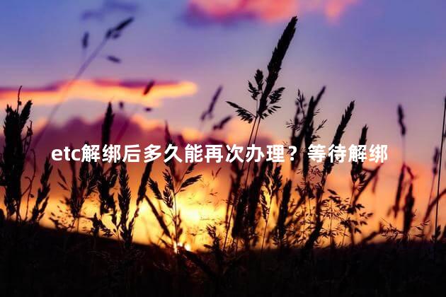 etc解绑后多久能再次办理？等待解绑后多久可重新绑定